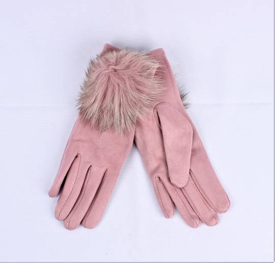 Shackelford faux suede glove with large fur pompom pink Style; S/LK4854